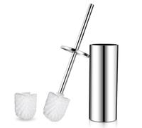 GERUIKE Scopino WC con Porta Scopino per WC da Terra Scopettino Bagno Scopino Bagno WC Contiene 2 Testina per Scopino Bianco e Portascopino in Acciaio Inossidabile Argento Cromo