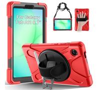 Gerutek Cover per Samsung Galaxy Tab A11 8,7 Pollici 2025, SM-X130/X133/SM-X135 Custodia Robusta con Supporto Cavalletto 360°/Cinghia a Mano/Spalla/Portapenne per Galaxy Tab A11, Rosso