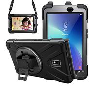 Gerutek Custodia per Samsung Galaxy Tab Active 2 8,0 Pollici 2019, T390/T395/T397 Custodia Protettiva Antiurto con Supporto Rotante 360 Gradi e Cinghia a Mano/Spalla Cover per Tab Active 2 8,0,Nero
