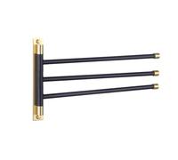 GERZWY SUS 304 - Portasciugamani da bagno in acciaio inox, 3 aste, braccio pieghevole, girevole per asciugamani, supporto da parete (nero e oro)