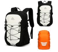 GES Zaino da trekking multifunzione da 30 l, con copertura antipioggia, zaino da trekking resistente, per scuola, lavoro, campeggio, trekking, ciclismo e sport all'aria aperta, Nero e bianco, 30