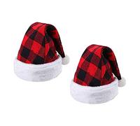 Gesar 2 pezzi Cappello Scozzese Natale - Cappello Babbo Natale Adulto - Morbido Cappello di Natale in Peluche - Cappello Natalizio di Velluto - Costumi di Babbo Natale - Motivo Scozzese