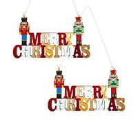 Gesar 2 Pezzi Scritta Marry Christmas - Decorazione da Appendere di Natale - Scritta in Legno Buon Natale - Per Porta, Pareti, Finestre