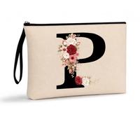 Gesar Pochette Donna Personalizzata con Iniziale Lettera Alfabeto - Beauty Case Trousse Elegante - Idea Regalo Donna Compleanno Amica Ragazza Maestra - Pochette con lettere Nome (Bianca, P)