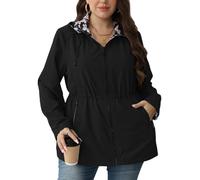 Geschallino Donna Cappotto Casual Reversibile Plus Size Stampa Floreale Giacca a Vento Leggera con Cappuccio 6132APLUS Nero 2X