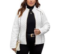 Geschallino Giacca Leggera Trapuntata da Donna Taglie Forti Piumino Inverno Corto Cappotto con Pile Foderato 087PLUS Bianco 4XL