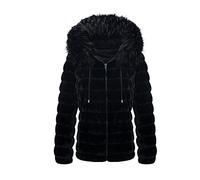 Geschallino Piumino Donna Reversibile in Ecopelliccia Invernale con Cappuccio Corto Giacca e Collo in Pelliccia 19225 Nero L