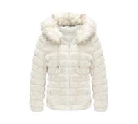 Geschallino Piumino Donna Reversibile in Ecopelliccia Invernale con Cappuccio Corto Giacca e Collo in Pelliccia 19225 Bianco XL