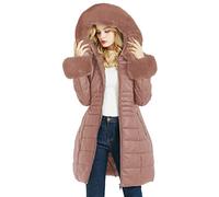 Geschallino Piumino Lungo da Donna Cappotto Parka con Inverno Imbottitura Bolle con Collo in Pelliccia Sintetica Rimovibile SS804 Rosa L