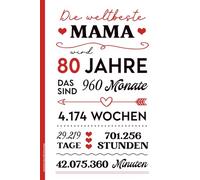 Geschenk Mama 80 Geburtstag: Notizbuch 80. Geburtstag Geschenkidee für Mutter zum Achtzigsten A5 Notizheft liniert schönes Buch für Notizen Gedanken und Erinnerungen für beste Mami zum 80th Geb