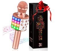 GeschenPark Microfono Karaoke, Giocattoli per Bambini 4-10 Anni Microfono Bluetooth Wireless con Luci LED, Microfono Giocattoli Regali di Natale Bambini, Compatibile con Android, iOS, PC