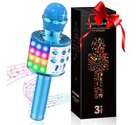 GeschenPark Microfono Karaoke, Microfono Bluetooth Wireless con Luci LED, Microfono Giocattoli Giochi Bambina 4-12 Anni Regali di Natale Bambini, Compatibile con Android, iOS, PC