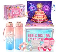 GeschenPark Regalo Completo per Bambina con Biglietto Auguri Luci e Musica, Borsa Trucchi Impermeabile, Bottiglia Acqua, Fascia Capelli, Collana Perla, Calze - Idee per Regalo Bambina 6+ Anni