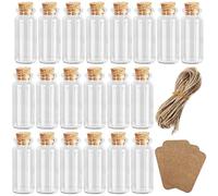 GESDYO 20 mini tappi in sughero da 10 ml, con 30 etichette e 30 corde di canapa, bottiglie desiderabili, provette con tappo in sughero, mini bottiglie di vetro per feste di nozze, decorazione,