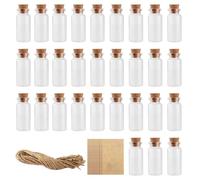 GESDYO 30 mini flaconcini di vetro da 10 ml, piccole provette con tappo di sughero e bottiglia di messaggi, con 30 corde di canapa, 30 etichette per feste di nozze, decorazione, desiderio