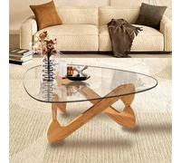 GESEILAY Trasparente Tavolo Basso da Salotto con Base in Legno (legno-trasparenza, 82CM)