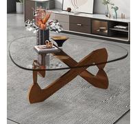 GESEILAY Trasparente Tavolo Basso da Salotto con Base in Legno (Noce-trasparenza, 82CM)