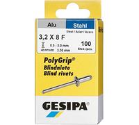 Gesipa 3,2 x 8 mm, confezione mini PolyGrip alluminio/acciaio, 1 pezzo, (1433846), grigio