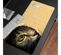 Gesmatic Tappetino da scrivania per mouse, antiscivolo, in pelle PU, tappetino da scrivania per computer portatile, gatto curiosamente guarda fuori da un buio, 80 x 30 cm, facile da pulire, tappetino