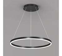 GESMOS Anello Singolo LED Lampada A Sospensione Nordico Moderno Cerchio Lampadario Regolabile Lampade Sospeso Per Soggiorno Isola Cucina Tavolo Da Pranzo(80CM 50W,Black, Natural White)