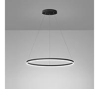 GESMOS Anello Singolo LED Lampada A Sospensione Nordico Moderno Cerchio Lampadario Regolabile Lampade Sospeso Per Soggiorno Isola Cucina Tavolo Da Pranzo(80CM 50W,Black, Warm White)