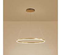 GESMOS Anello Singolo LED Lampada A Sospensione Nordico Moderno Cerchio Lampadario Regolabile Lampade Sospeso Per Soggiorno Isola Cucina Tavolo Da Pranzo(80CM 50W,Gold, Stepless Dimming)