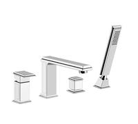 Gessi Eleganza, mitigeur monocommande 4 trous pour baignoire, bec de baignoire 206mm, vanne de dérivation séparée, douchette à main et flexible de douche, douchette à main en métal, sécurité intrinsèq