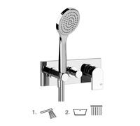 Gessi Emporio Via Manzoni set de finition pour mitigeur monocommande de douche, inverseur 2 voies, coude mural direct avec support, 44900149, 44900149, Colorazione: Ottica Finox
