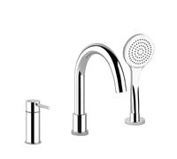 Gessi Emporio Via Tortona Mélangeur bain douche 3 trous avec inverseur intégré dans le bec, flexible de douche 1,50 m, jet anticalcaire, 031, 18637149, 18637149, Colorazione: Ottica Finox
