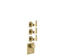 Gessi Inciso- Kit pré-assemblé pour thermostat encastré 3/4 haute performance, rosaces simples, montage vertical, 3 voies séparées, 58216727, 58216727, Colorazione: Ottone spazzolato PVD