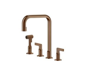 Gessi INCISO Monogetto Copper Brushed PVD - 58703#708 Miscelatore Lavello | Miscelatore 4 fori in ottone, finitura rame spazzolato PVD, doccetta estraibile, canna girevole 120°, altezza 31,5 cm