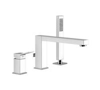 Gessi Rettangolo K, mitigeur trois trous pour baignoire, inverseur intégré au bec, saillie 195 mm, 53037707, 53037707, Colorazione: Metallo nero spazzolato PVD
