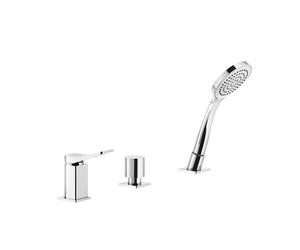 Gessi Rilievo, mitigeur de baignoire trois trous avec inverseur pour entrée séparée de la baignoire, flexible de douche 1,50 m sans ressort de rappel et pomme de douche anticalcaire, sécurité intrinsè