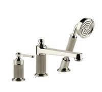 Gessi Venti20 robinetterie de baignoire à 3 trous, avec bec, inverseur, flexible et douchette, 2 voies, saillie 189mm, montage sur bord de baignoire, 65037720, 65037720, Colorazione: Nichel PVD