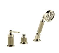 Gessi Venti20 robinetterie de baignoire à 3 trous, avec inverseur, flexible et douchette, 2 voies, pour bec de baignoire séparé, montage sur bord de baignoire, 65043710, 65043710, Colorazione: Ottone 
