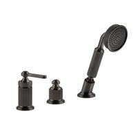 Gessi Venti20 robinetterie de baignoire à 3 trous, avec inverseur, flexible et douchette, 2 voies, pour bec de baignoire séparé, montage sur bord de baignoire, 65043707, 65043707, Colorazione: PVD