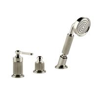 Gessi Venti20 robinetterie de baignoire à 3 trous, avec inverseur, flexible et douchette, 2 voies, pour bec de baignoire séparé, montage sur bord de baignoire, 65043720, 65043720, Colorazione: Nichel 
