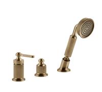 Gessi Venti20 robinetterie de baignoire à 3 trous, avec inverseur, flexible et douchette, 2 voies, pour bec de baignoire séparé, montage sur bord de baignoire, 65043726, 65043726, Colorazione: Bronzo 