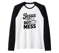Gesù AMA Questo Caldo Pasticcio Divertente Umorismo Cristiano Maglia con Maniche Raglan