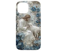 Gesù Buon Pastore Blu Polveroso Floreale Cristiano Fede Custodia per iPhone 15