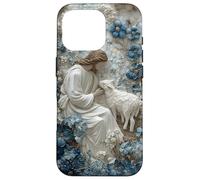 Gesù Buon Pastore Blu Polveroso Floreale Cristiano Fede Custodia per iPhone 16 Pro