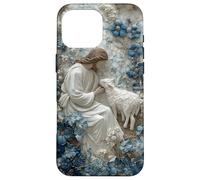 Gesù Buon Pastore Blu Polveroso Floreale Cristiano Fede Custodia per iPhone 16 Pro Max