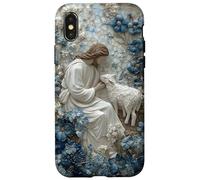 Gesù Buon Pastore Blu Polveroso Floreale Cristiano Fede Custodia per iPhone X/XS