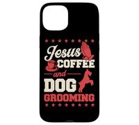Gesù Caffè E Cane Grooming Divertente Christian Dog Groomer Custodia per iPhone 15 Plus