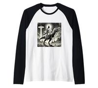 Gesù Cavalcando Dinosauro, UFO, Divertente, Grafica Fredda, Pazzo Maglia con Maniche Raglan