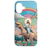 Gesù cavalcando nello spazio T-Rex Dinosaur Meme Sci-Fi Believers Custodia per iPhone 16