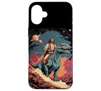 Gesù cavalcando nello spazio T-Rex Dinosaur Meme Sci-Fi Believers Custodia per iPhone 16 Plus
