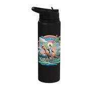 Gesù cavalcando nello spazio T-Rex Dinosaur Meme Sci-Fi Believers Stainless Steel Insulated Water Bottle