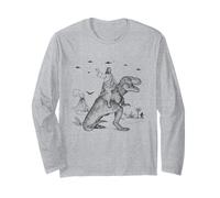 Gesù Cavalcando Un T-Rex Surreale Dinosaur Era Maglia a Manica