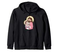 Gesù che tiene il bambino carino fede cristiana Felpa con Cappuccio